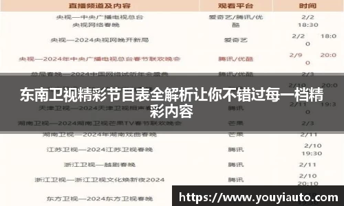 东南卫视精彩节目表全解析让你不错过每一档精彩内容